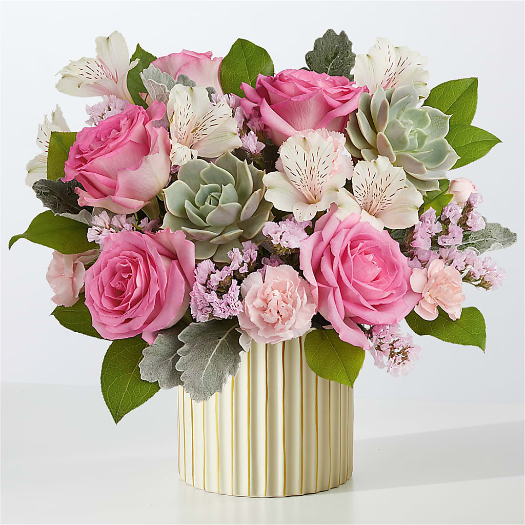 Dusty Rose Bouquet with Ivory Vase – Blossom Shop, Traverse City MI