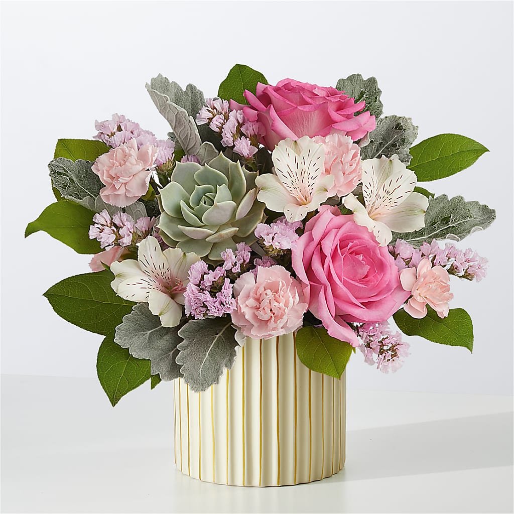 Dusty Rose Bouquet with Ivory Vase – Blossom Shop, Traverse City MI
