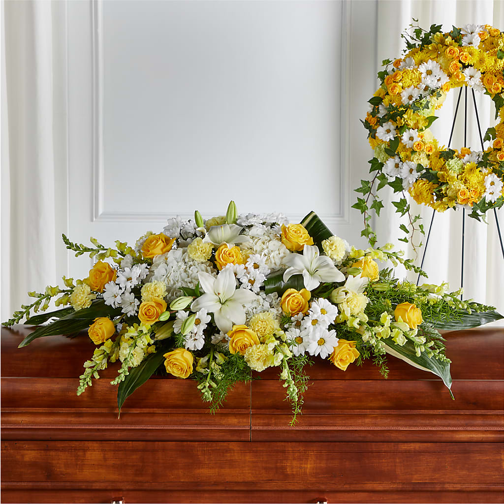 Golden Harmony Casket Spray – Blossom Shop, Traverse City MI
