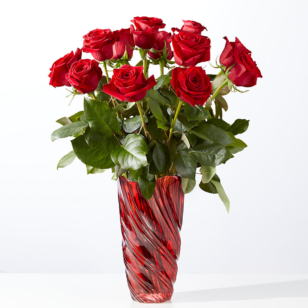 Classic Love Red Rose Bouquet with Luxe Swirl Vase – Blossom Shop, Traverse City MI