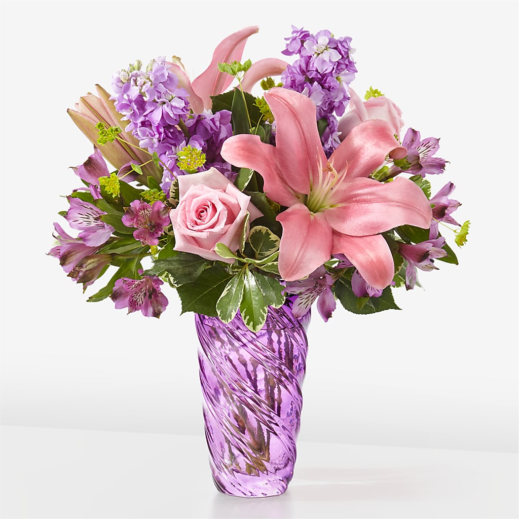 Precious Petals Bouquet with Luxe Swirl Vase – Blossom Shop, Traverse City MI