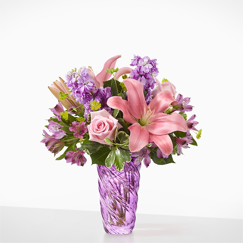 Precious Petals Bouquet with Luxe Swirl Vase – Blossom Shop, Traverse City MI