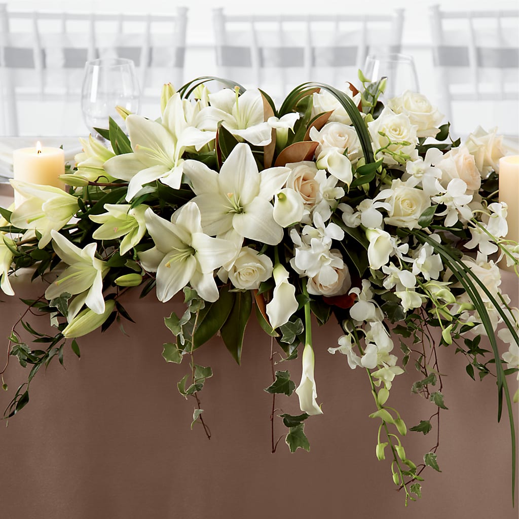 White Linen Arrangement – Blossom Shop, Traverse City MI