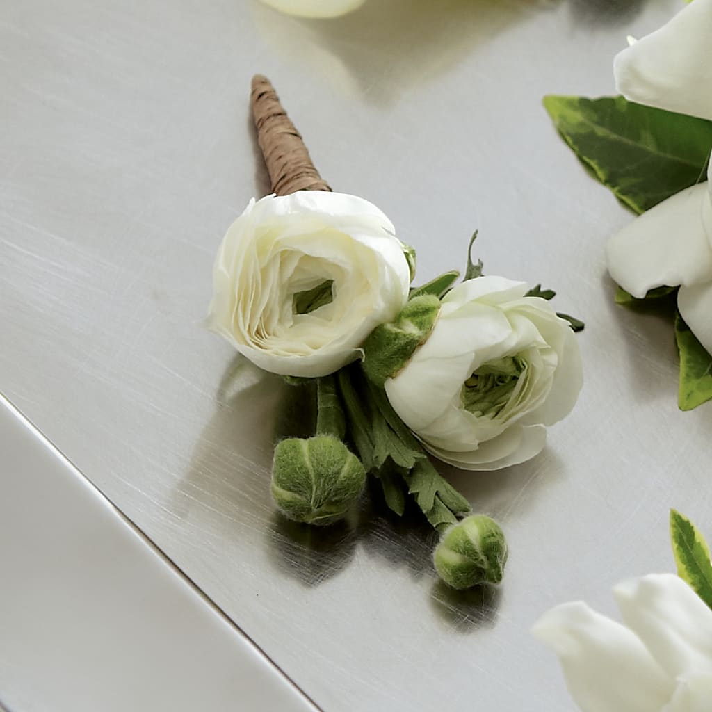 White Ranunculus Boutonniere – Blossom Shop, Traverse City MI