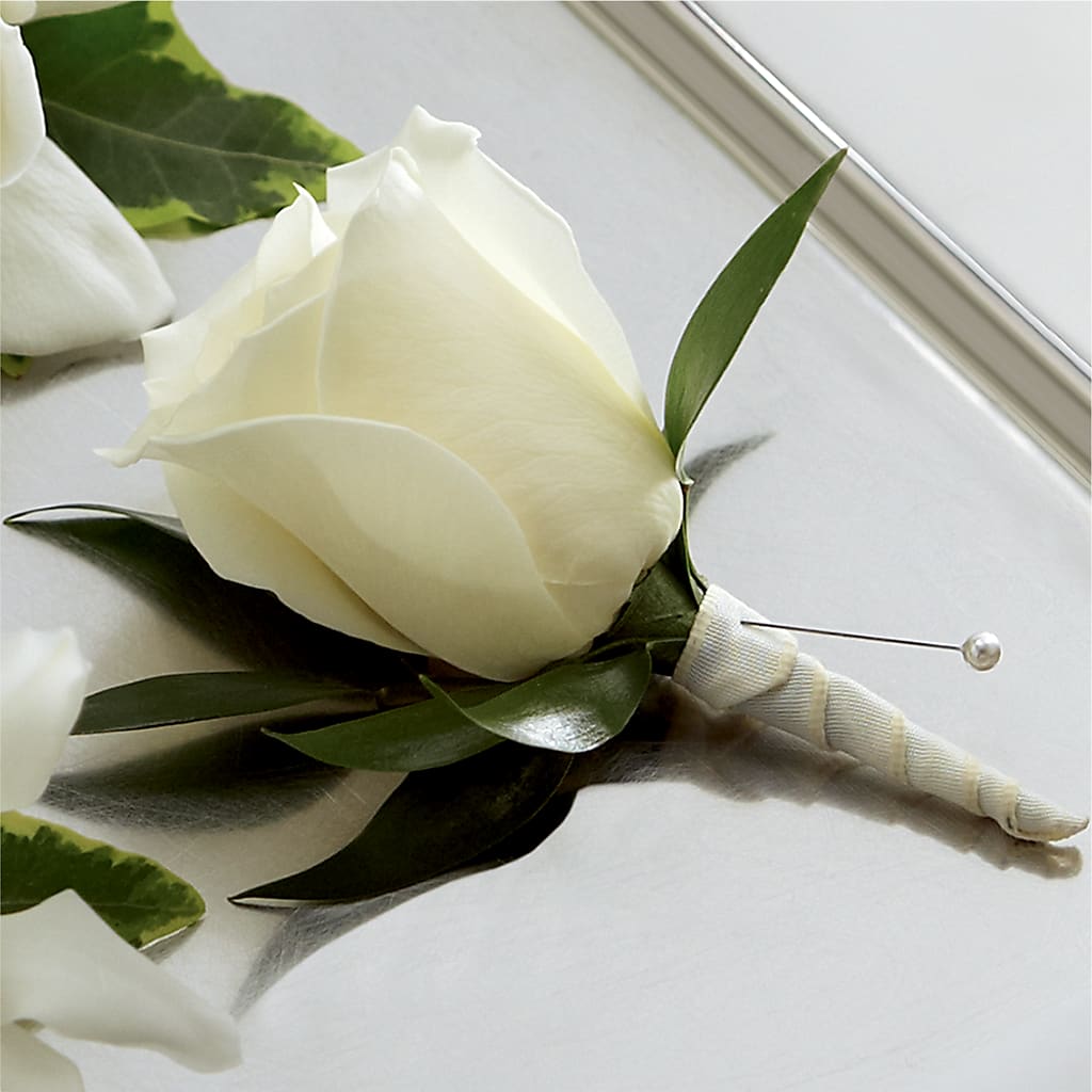 White Rose Boutonniere – Blossom Shop, Traverse City MI