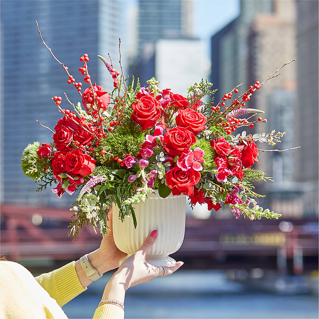 Big Red Bow Bouquet –  Blossom Shop, Traverse City MI