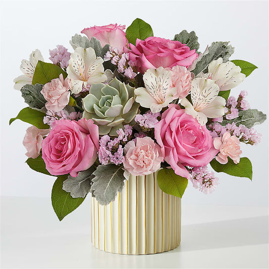 Dusty Rose Bouquet with Ivory Vase –  Blossom Shop, Traverse City MI