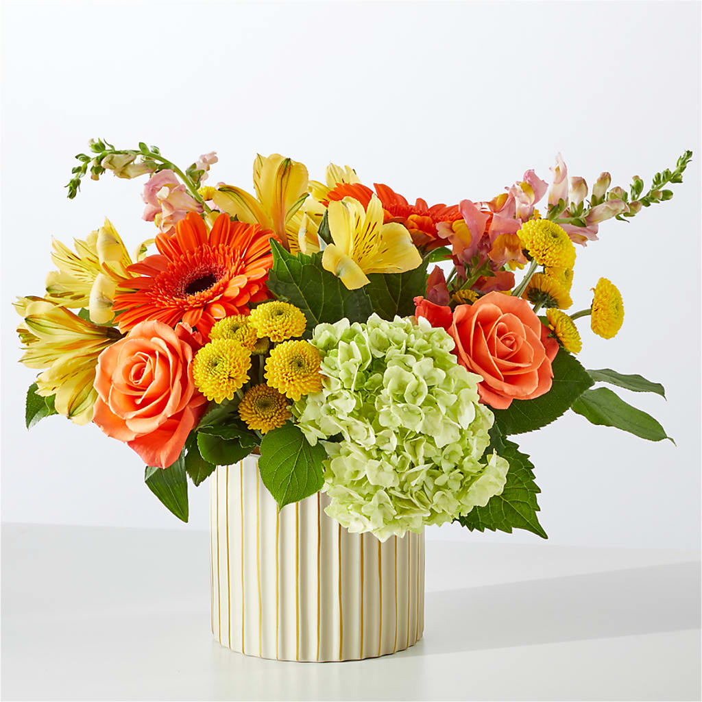 Autumn Sunshine Bouquet with Ivory Vase –  Blossom Shop, Traverse City MI