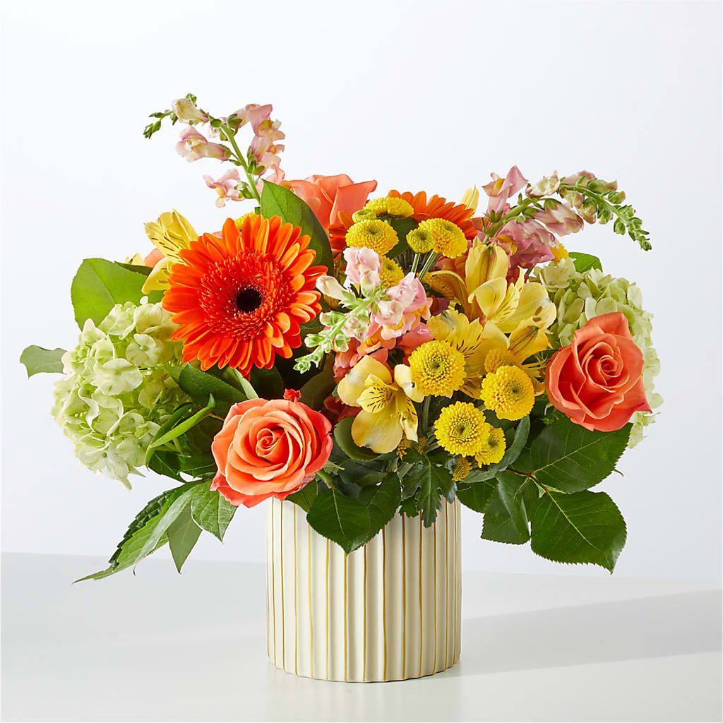 Autumn Sunshine Bouquet with Ivory Vase –  Blossom Shop, Traverse City MI