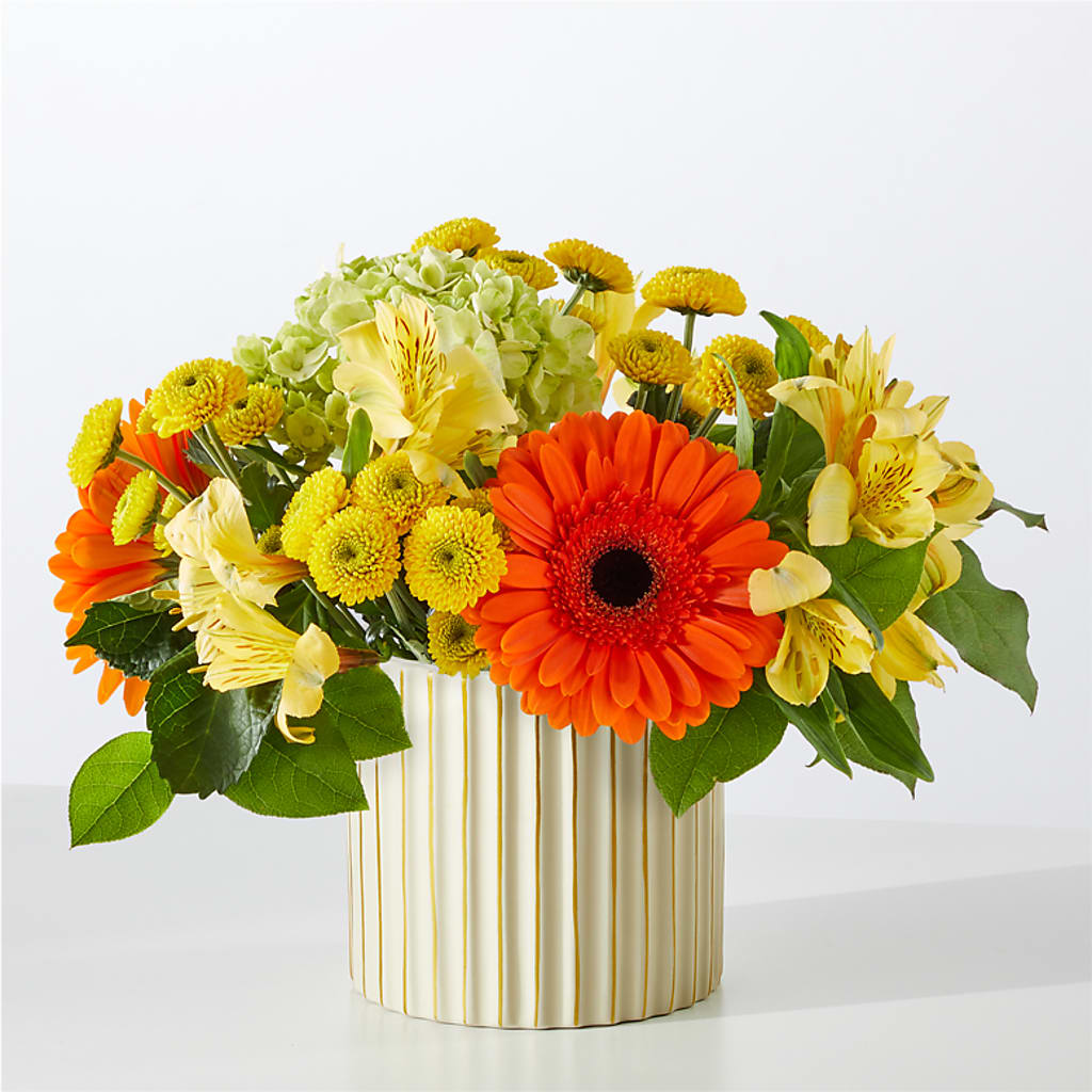 Autumn Sunshine Bouquet with Ivory Vase –  Blossom Shop, Traverse City MI
