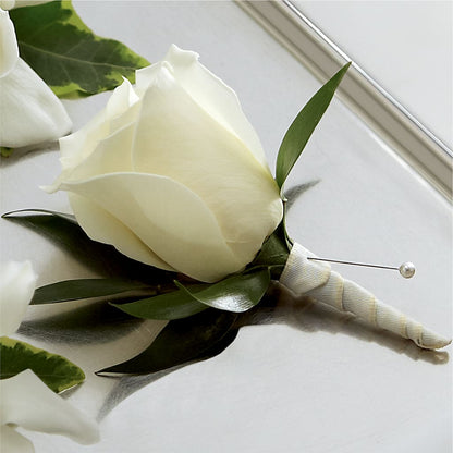 White Rose Boutonniere –  Blossom Shop, Traverse City MI