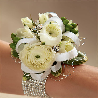 White Wedding Corsage –  Blossom Shop, Traverse City MI